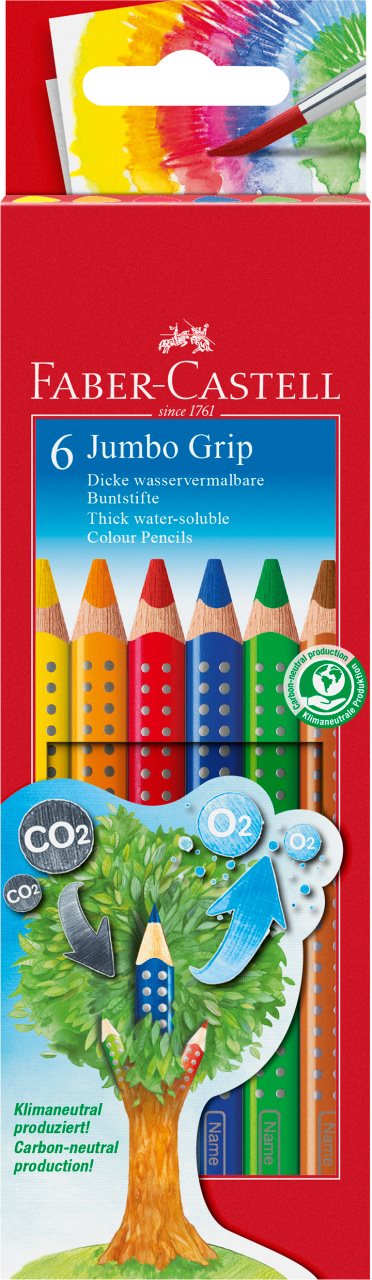 Faber Castell Trekantet Jumbo Akvaret Farveblyanter,  6 stk. 